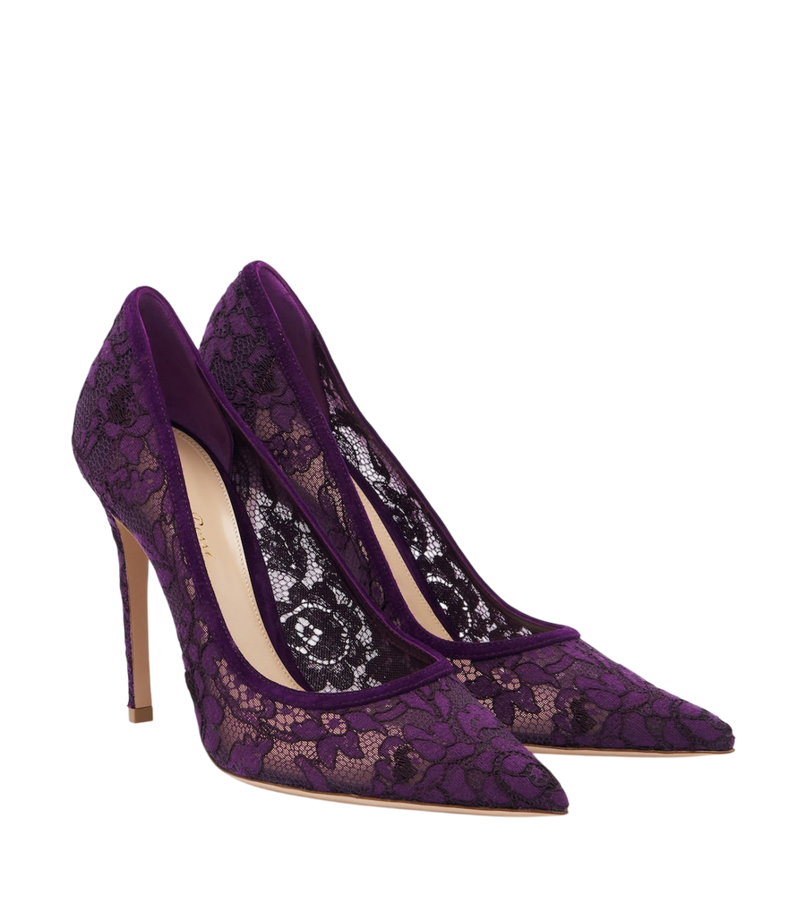 Gianvito Rossi Sapatos de salto alto Claudia com detalhes em camurça e renda