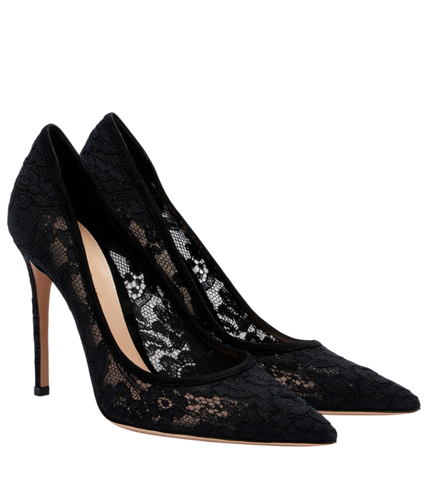 Gianvito Rossi Claudia suede-trimmed lace pumps