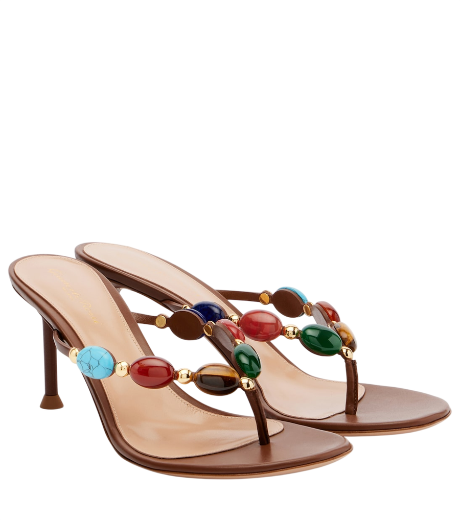 Gianvito Rossi Embellished leather thong sandals