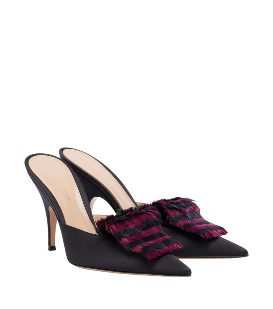 Gianvito Rossi Feather-trimmed satin mules