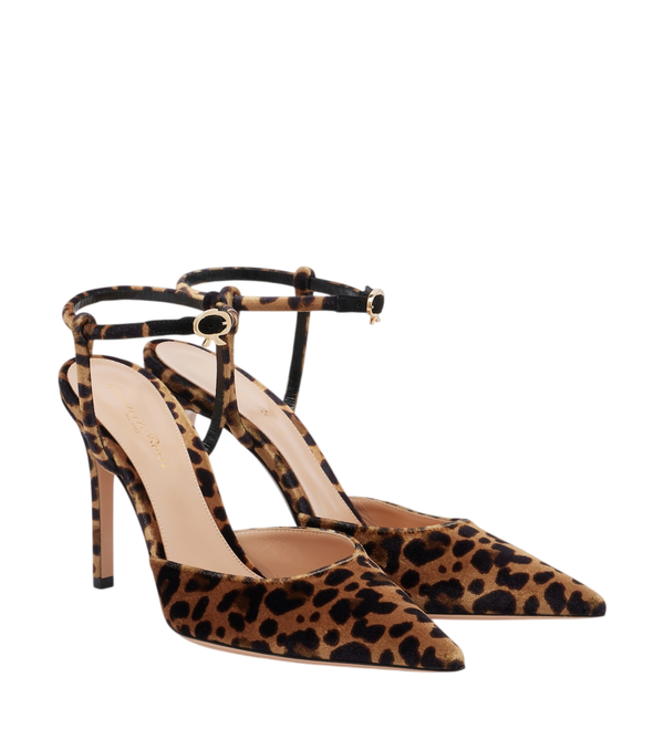Gianvito Rossi Sapatos de salto slingback em veludo com estampa de leopardo
