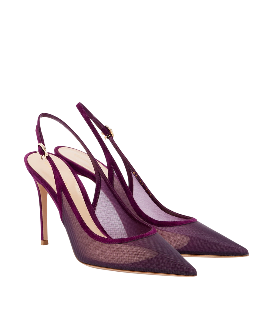 Gianvito Rossi Décolleté slingback in organza con finiture in camoscio