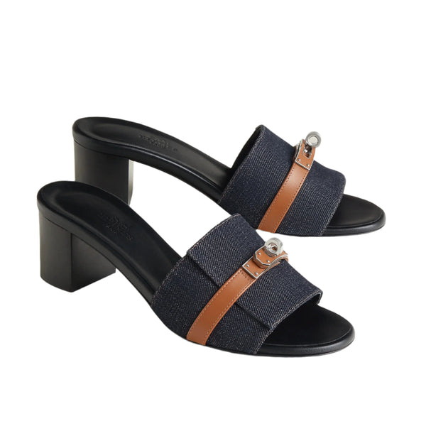Hermès Gigi 50 Bleu Brut Naturel sandals