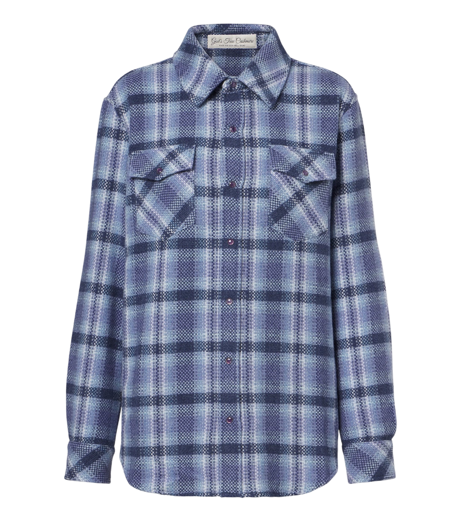 God's True Cashmere Blue Uniform plaid cashmere shirt