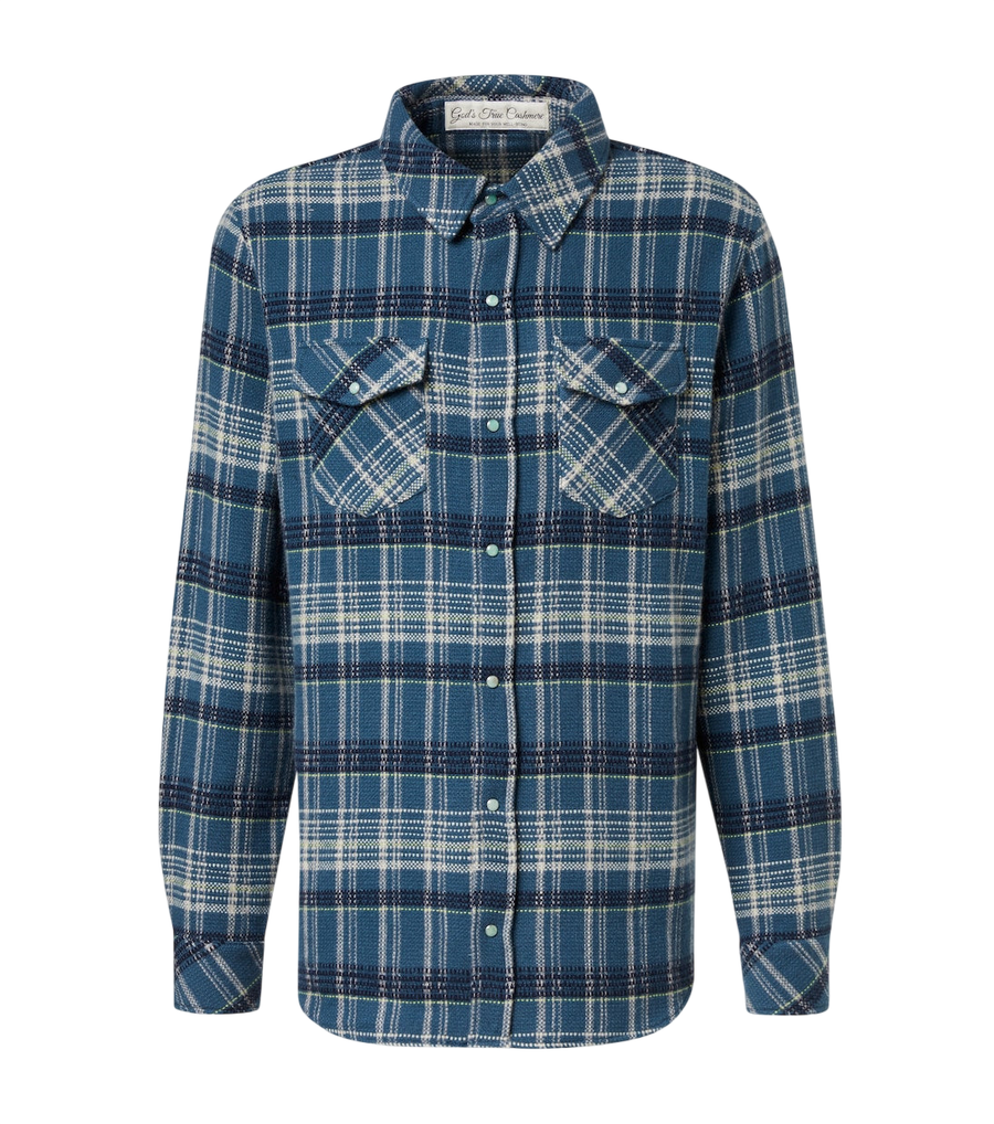 God's True Cashmere Fantasia plaid cashmere shirt with emerald