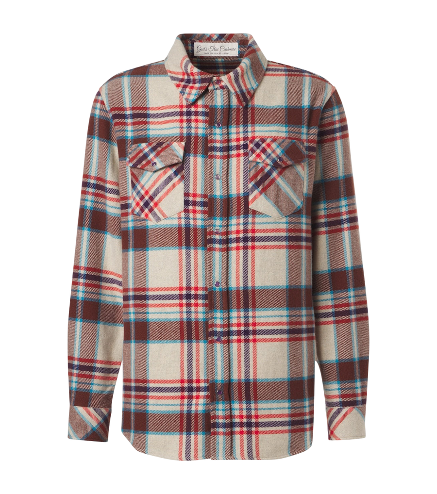God's True Cashmere Plaid cashmere shirt with amethyst
