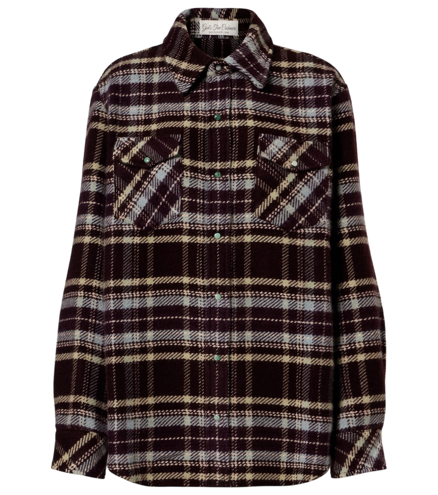 God's True Cashmere Plaid cashmere shirt with emeralds