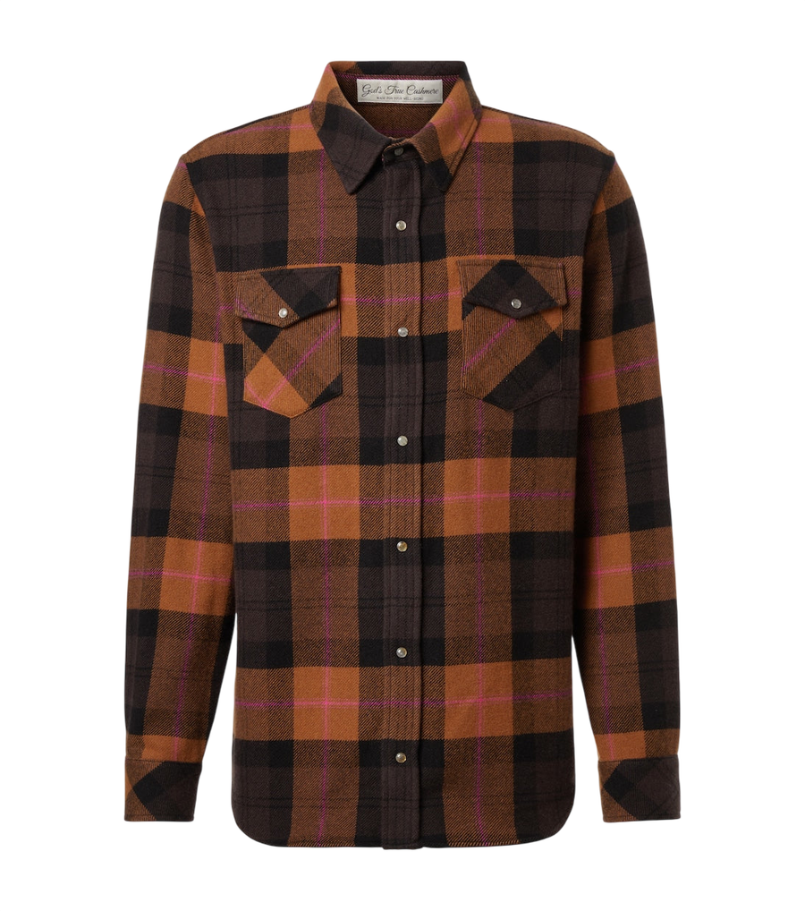 God's True Cashmere Plaid cashmere shirt with sunstone