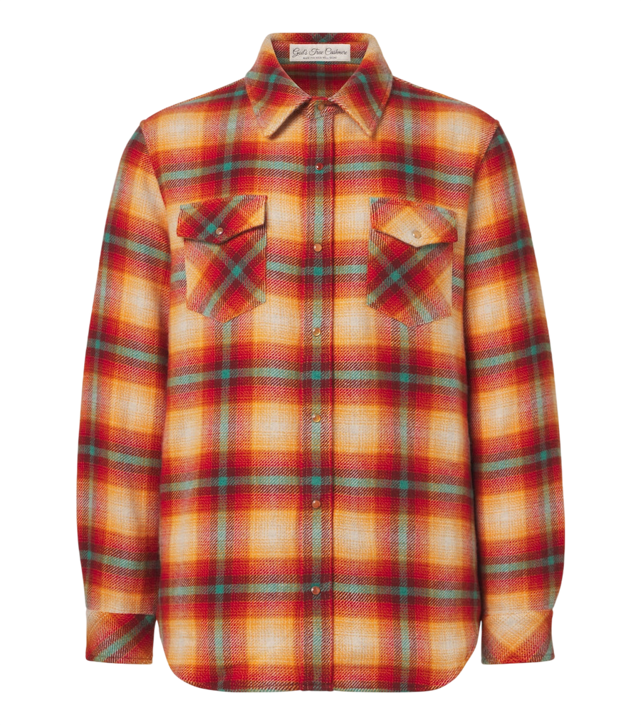 God's True Cashmere Shadow plaid cashmere shirt with carnelians