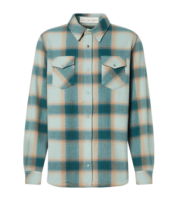 God's True Cashmere Shadow plaid cashmere shirt with emerald