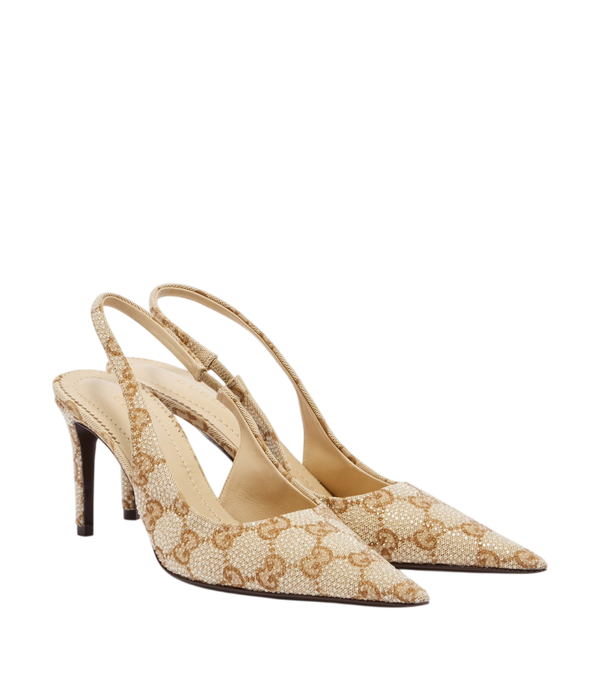 Gucci Donna GG sapatos de salto com tira no calcanhar adornados