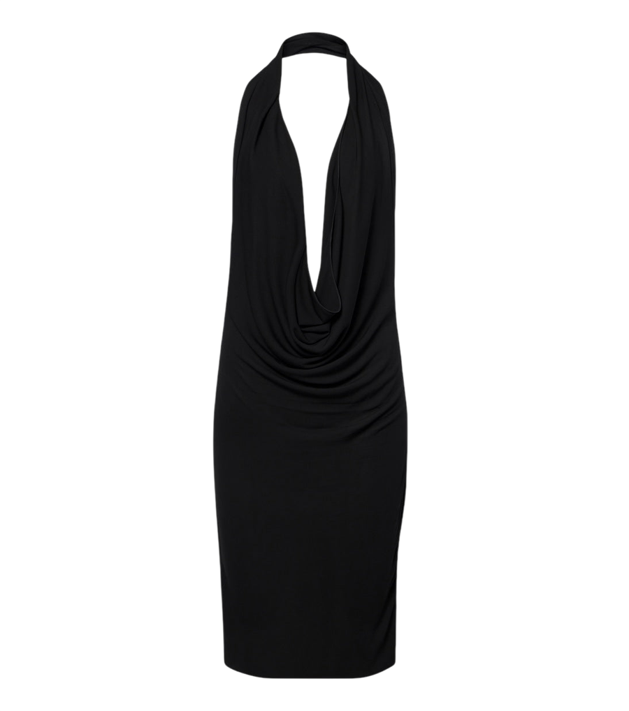 Minivestido de punto crepé con cuello halter drapeado de Gucci