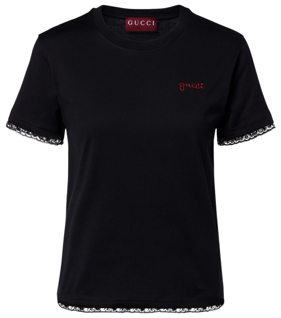 Gucci T-shirt de malha de algodão com acabamento em renda bordada