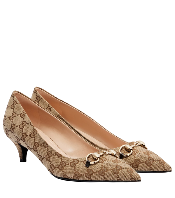 Gucci Sapatos de salto Erin GG Canvas Horsebit 45