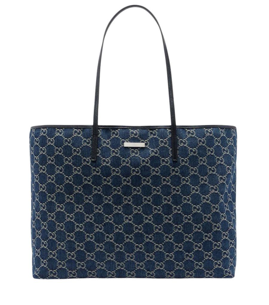 Gucci Essence Large leather-trimmed denim tote bag