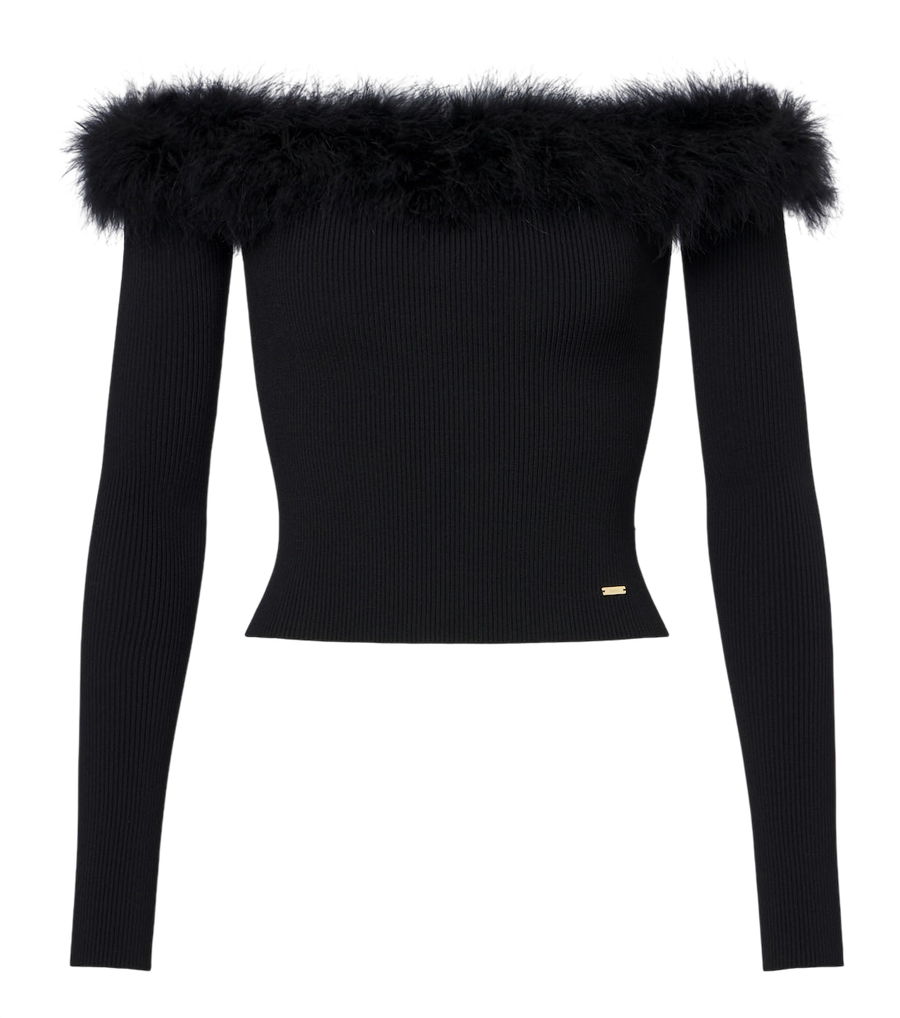 Haut en maille côtelée garni de plumes Gucci