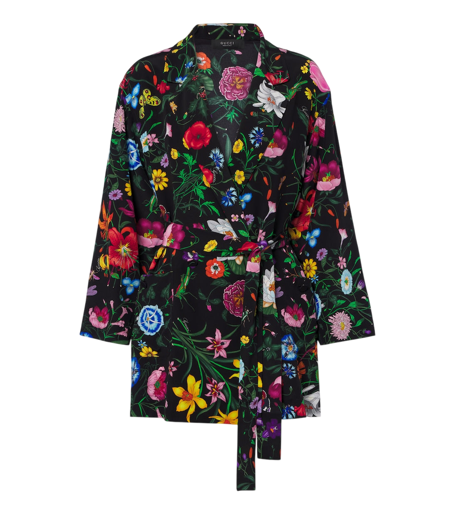 Chemise Gucci Flora en crêpe de Chine de soie avec ceinture