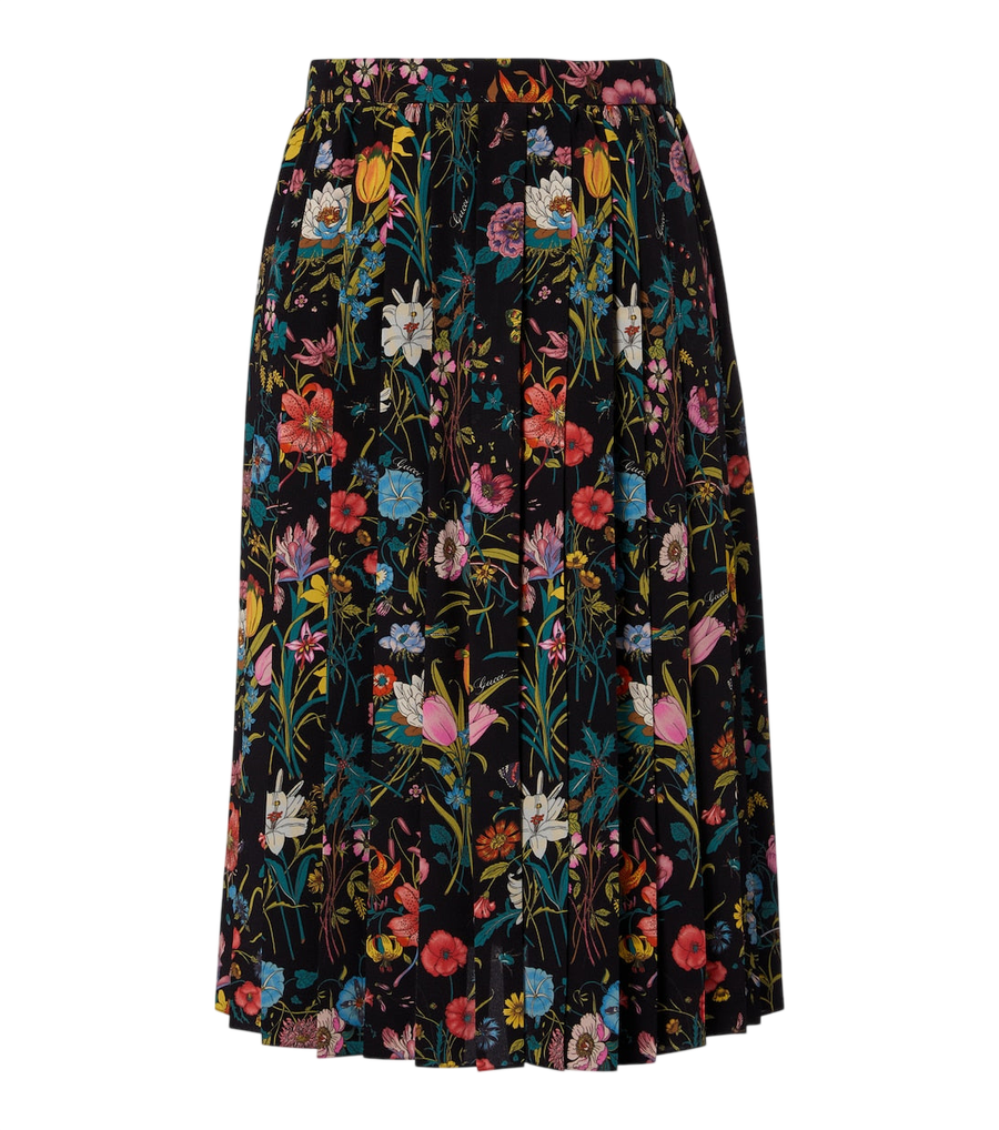 Gucci Flora pleated silk midi skirt