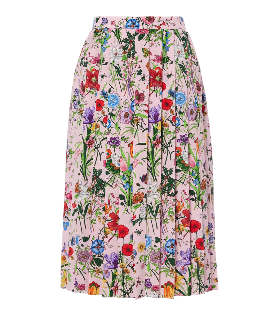 Jupe midi plissée en soie Gucci Flora