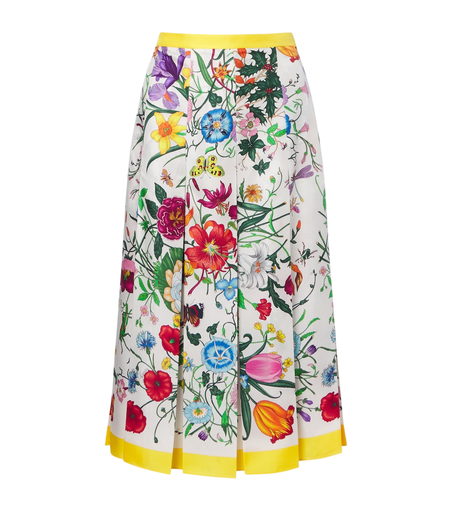 Gucci Flora pleated silk midi skirt