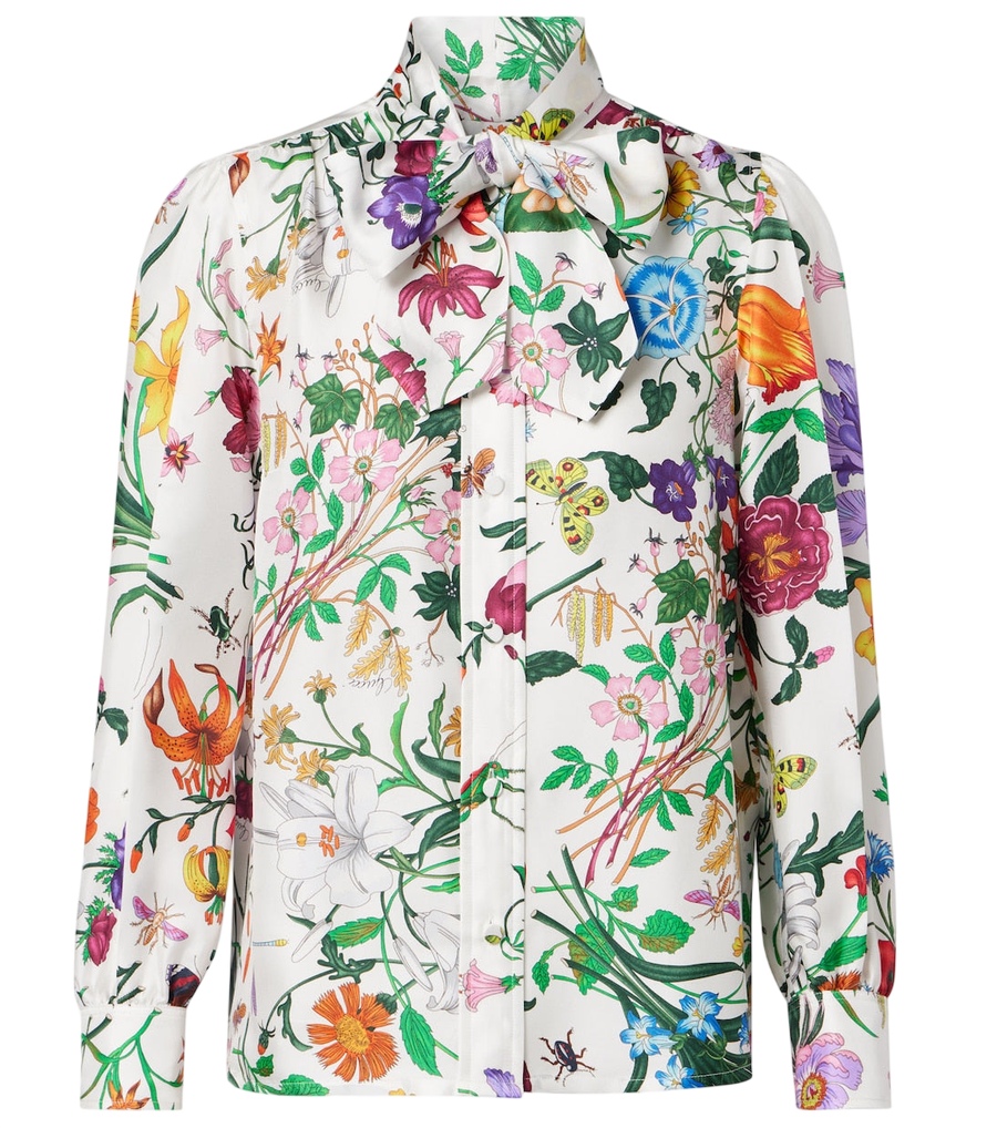 Gucci Flora tie-neck silk twill shirt