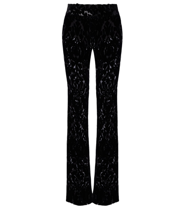 Pantalones rectos de terciopelo devoré con estampado floral de Gucci