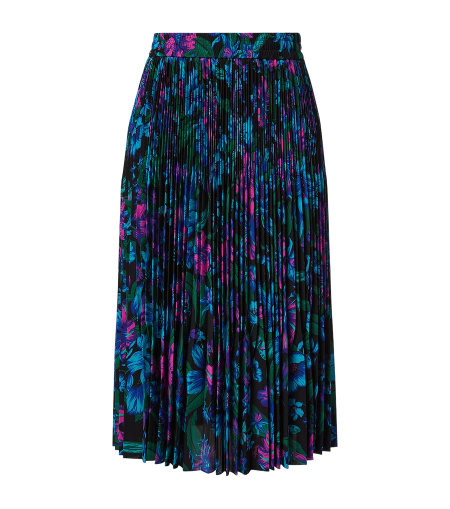 Falda midi de crepé de China de seda plisada con estampado floral de Gucci