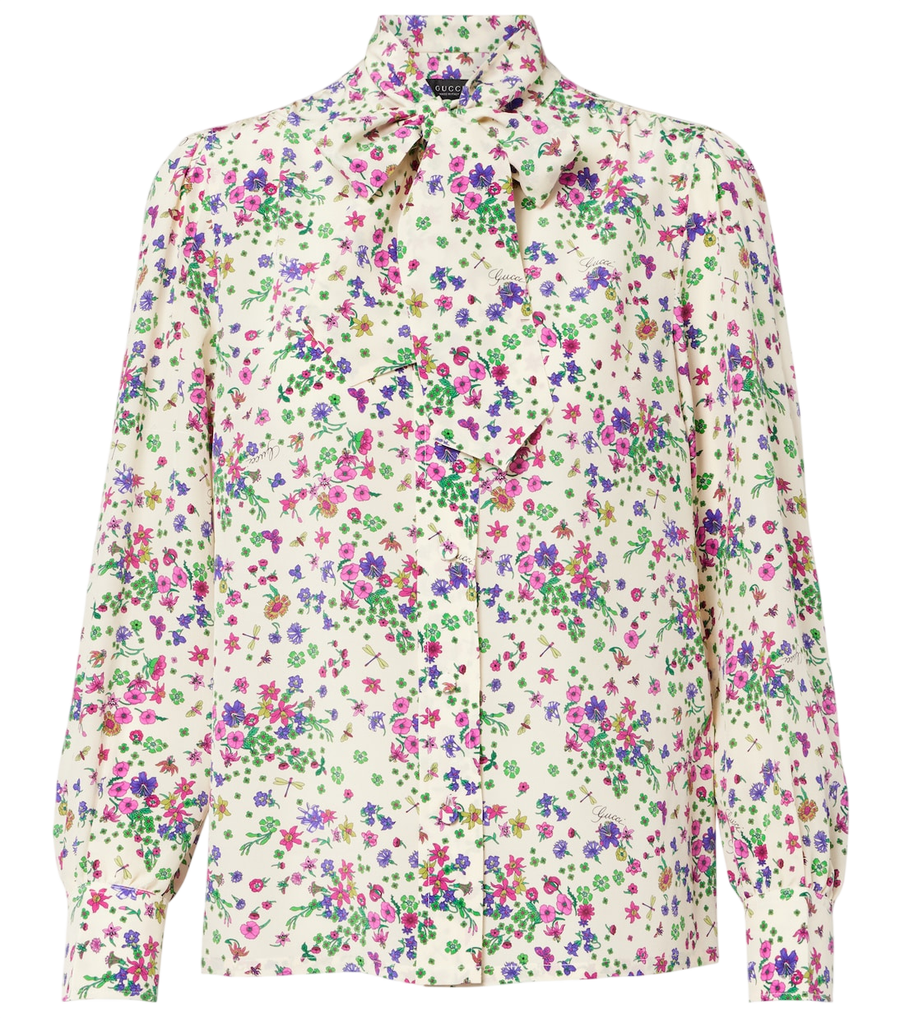 Gucci Floral tie-neck silk shirt