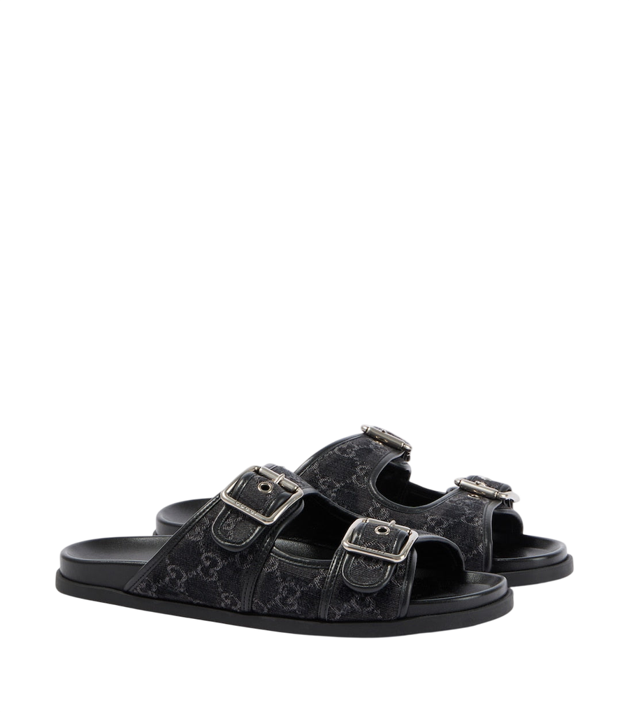 Gucci GG leather-trimmed canvas slides