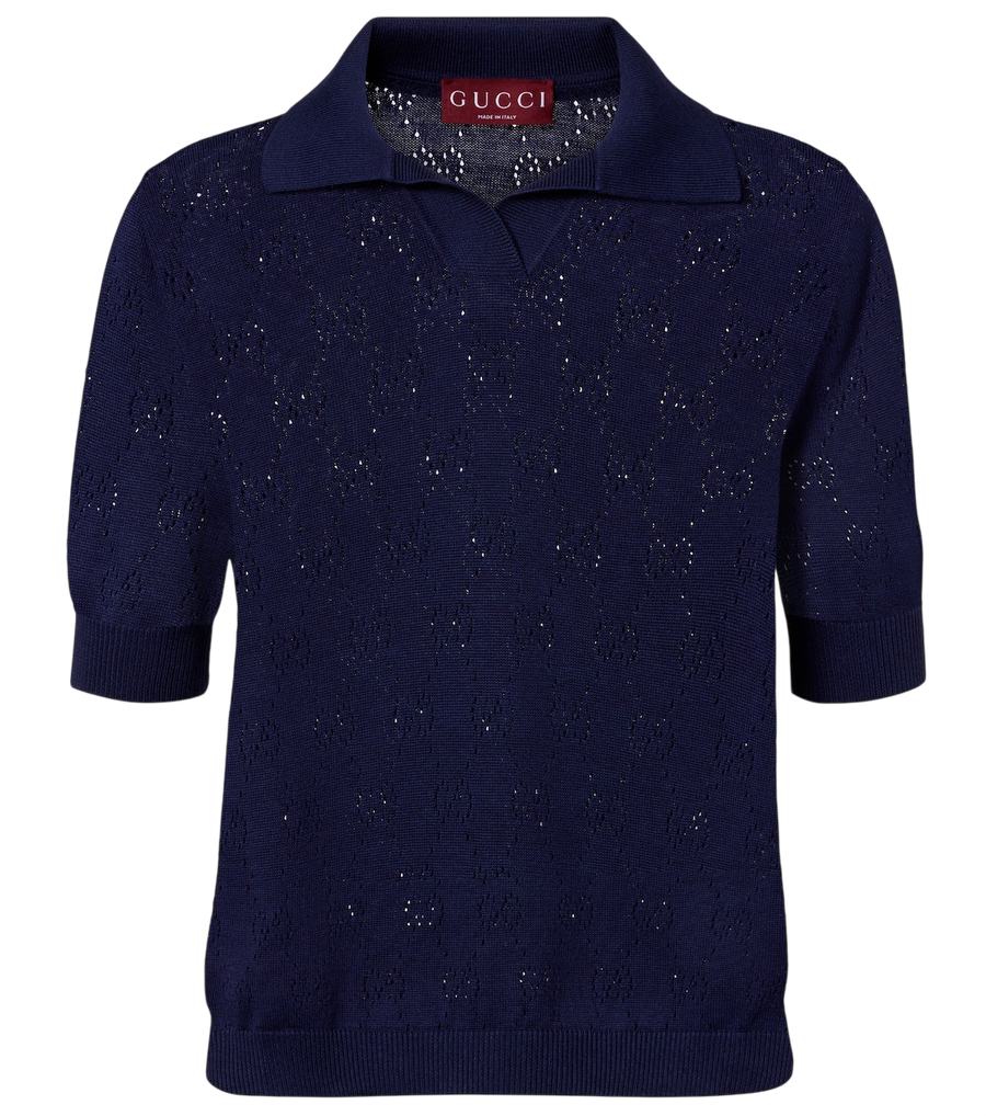 Gucci GG pointelle silk and cotton polo shirt