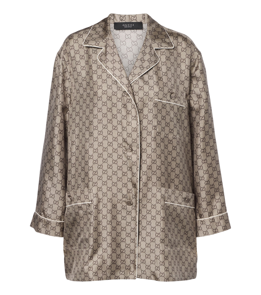 Camisa de pijama de sarga de seda GG de Gucci