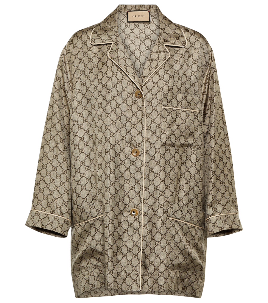 Camisa oversize de seda con GG Supreme de Gucci
