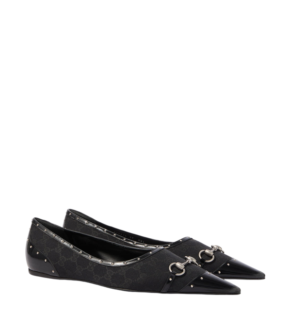 Gucci Horsebit GG Canvas studded flats