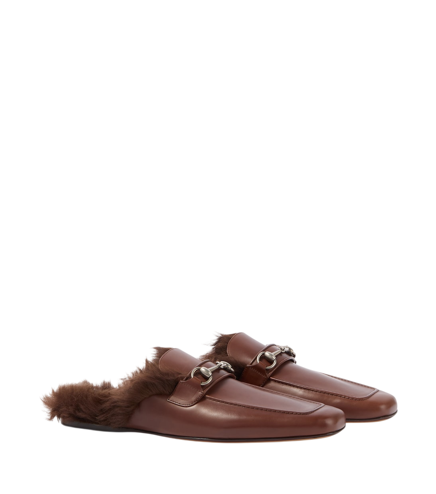 Gucci Horsebit shearling-lined leather mules