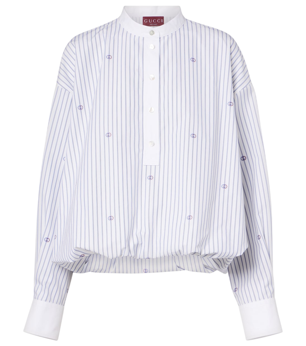 Gucci Camicia di cotone a righe sottili con logo G intrecciato