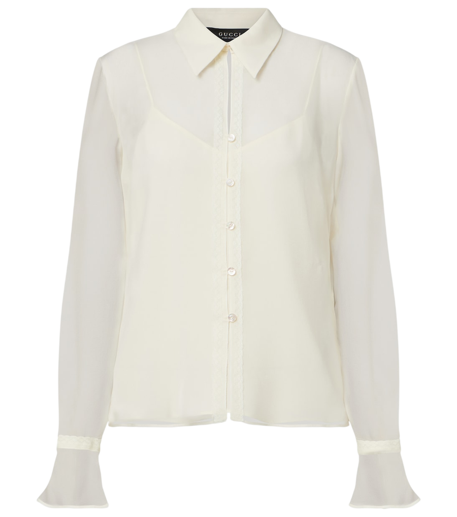 Gucci Lace-trimmed silk georgette shirt