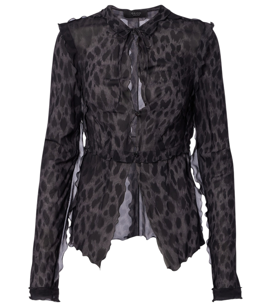 Blusa de seda con estampado de leopardo de Gucci