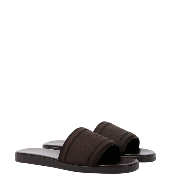 Gucci Sandali infradito in tela e pelle con logo