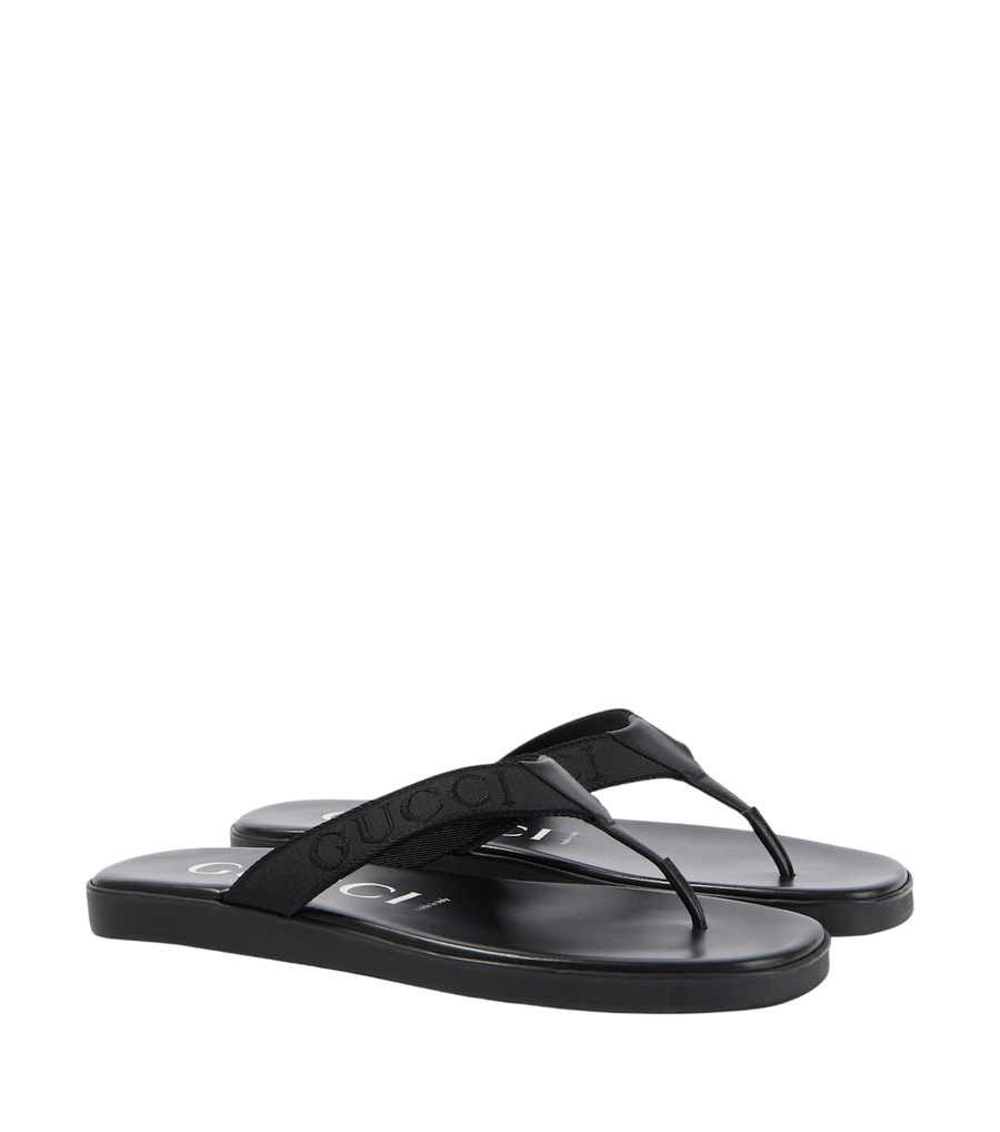 Gucci Logo canvas and leather thong sandals