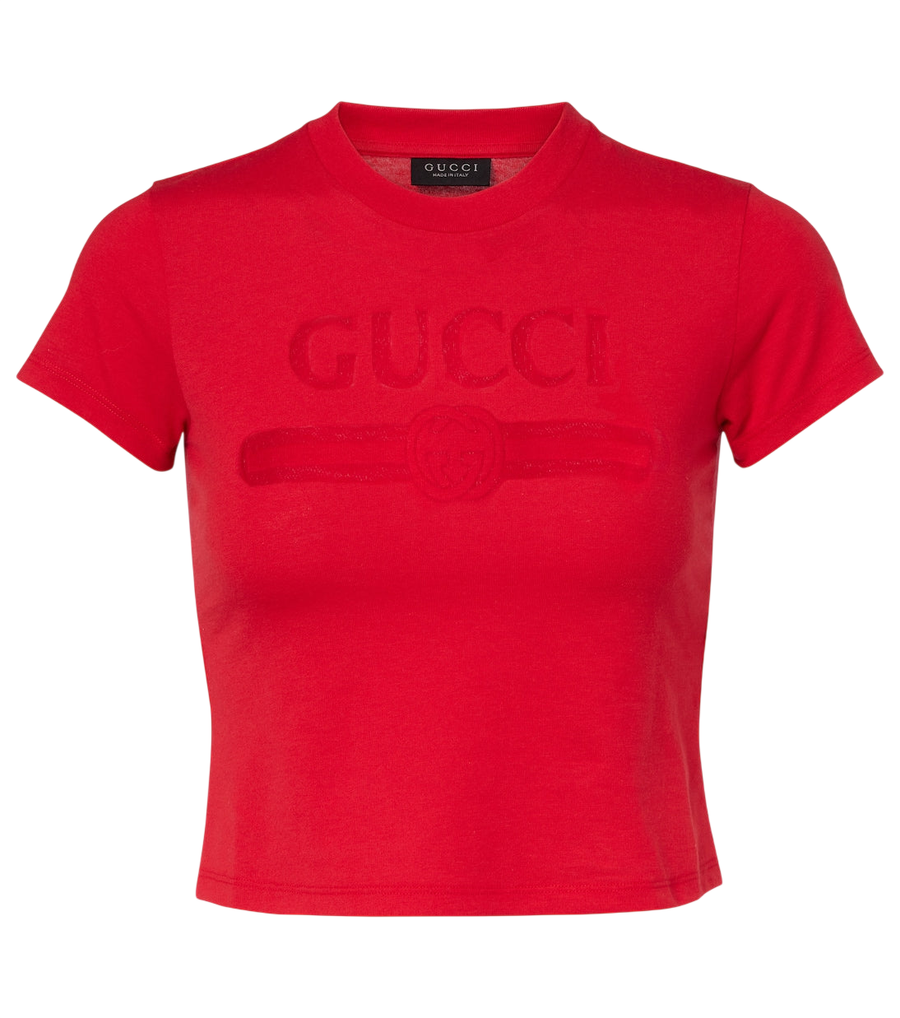 T-shirt corta in jersey di misto cotone con logo Gucci