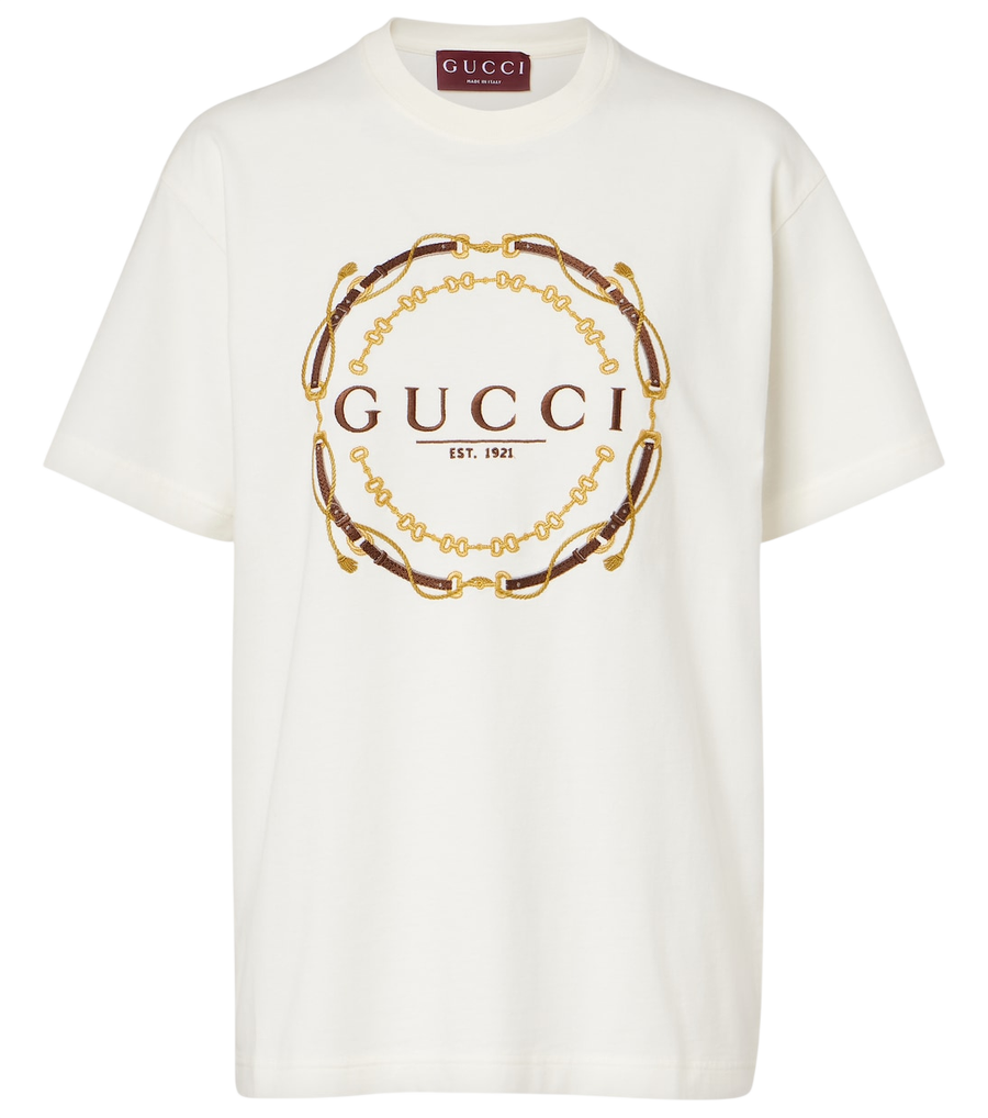 Camiseta de punto de algodón con logotipo bordado de Gucci