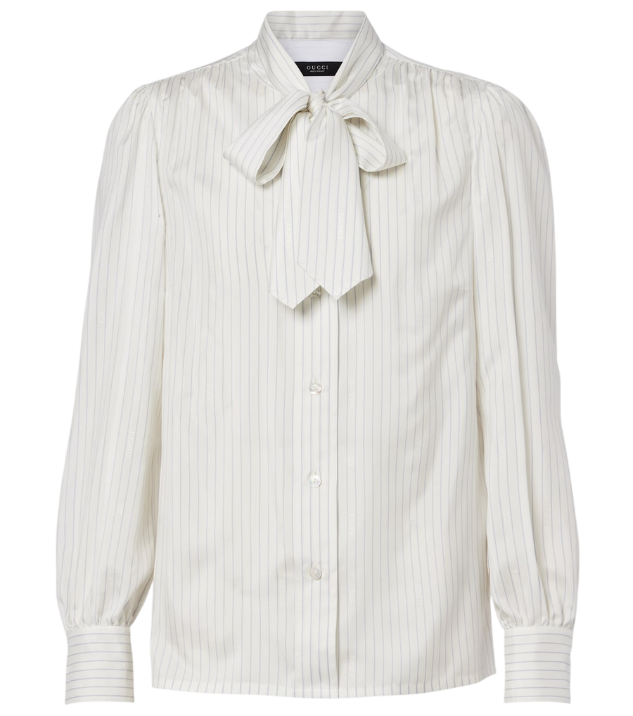 Gucci Pinstripe tie-neck silk shirt