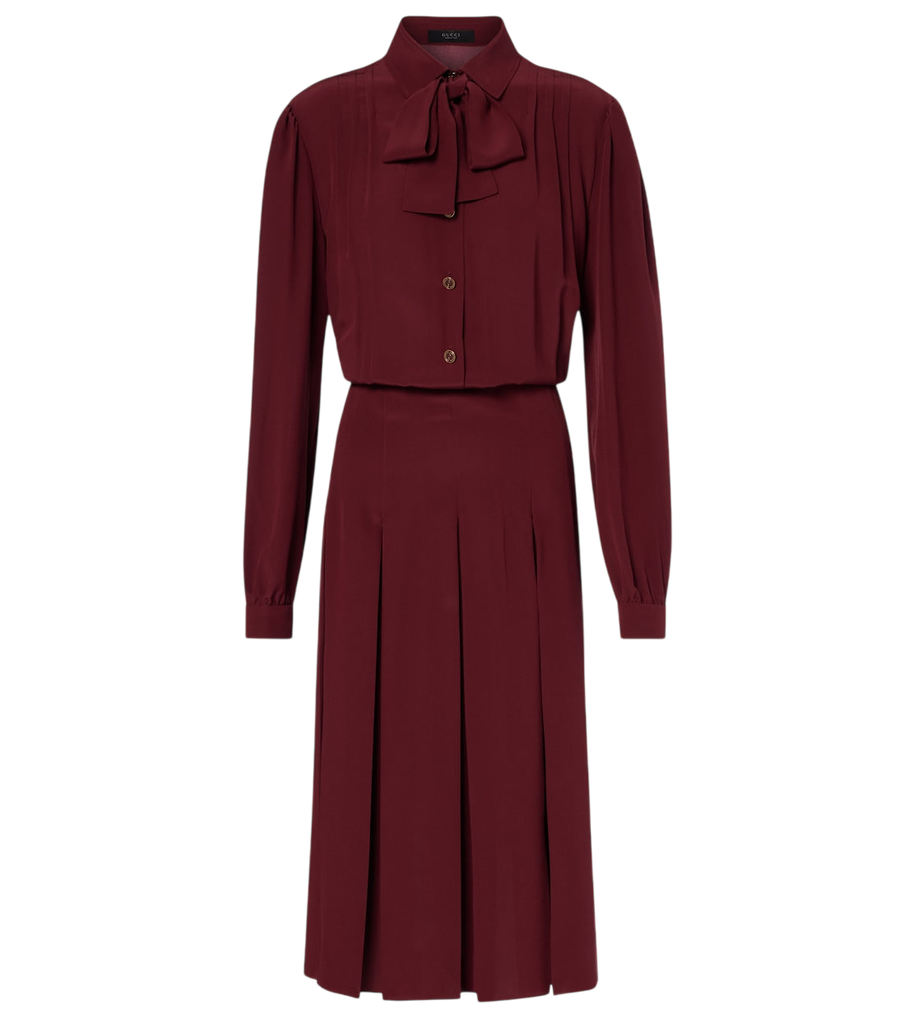 Robe midi plissée en crêpe de Chine de soie Gucci