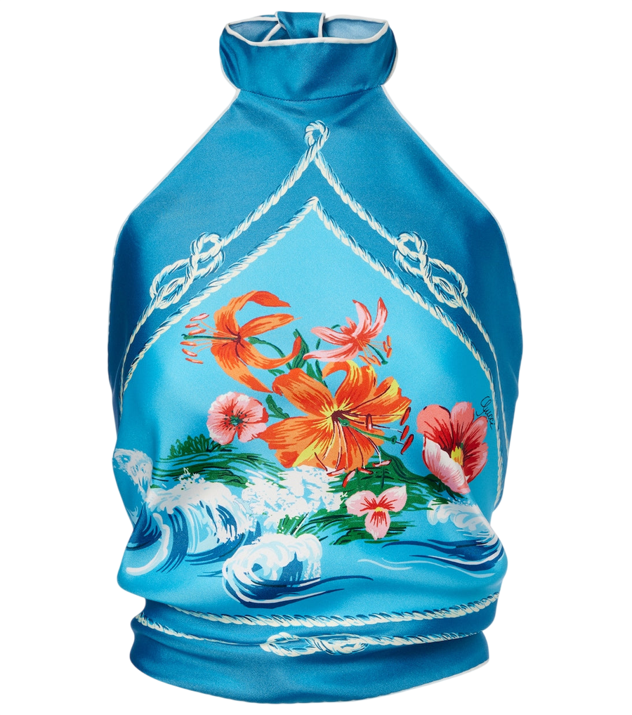 Gucci Printed halterneck silk twill crop top