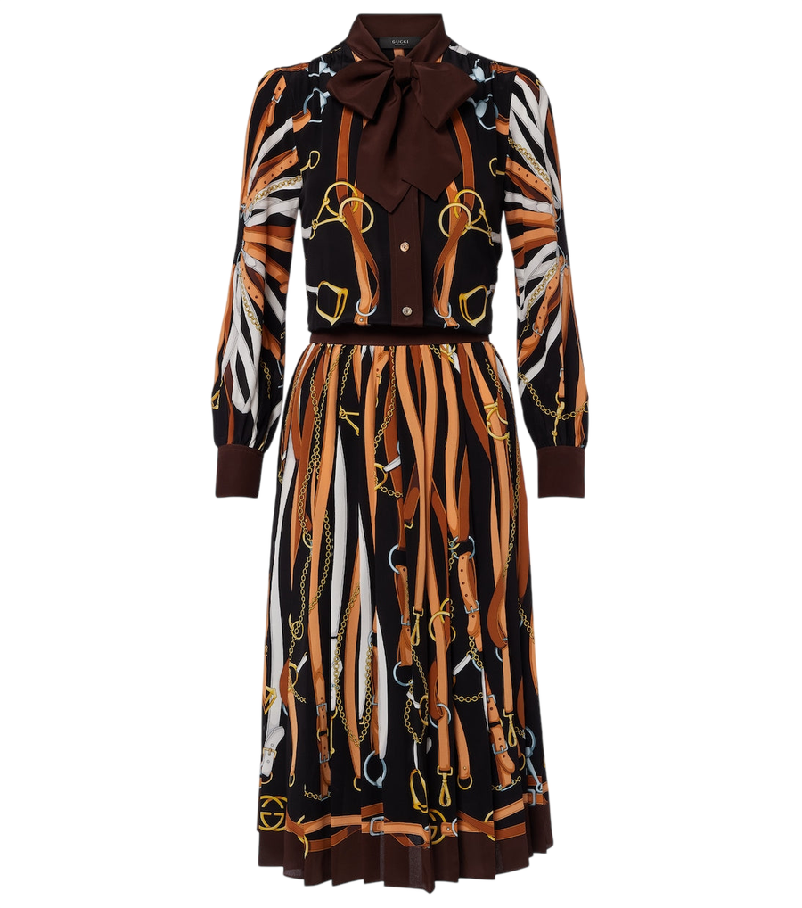 Gucci Printed tie-neck silk shirt dress