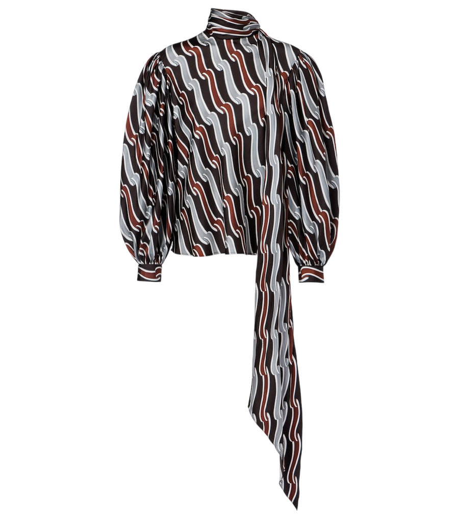 Blusa Gucci de sarga de seda con cuello lazada y estampado