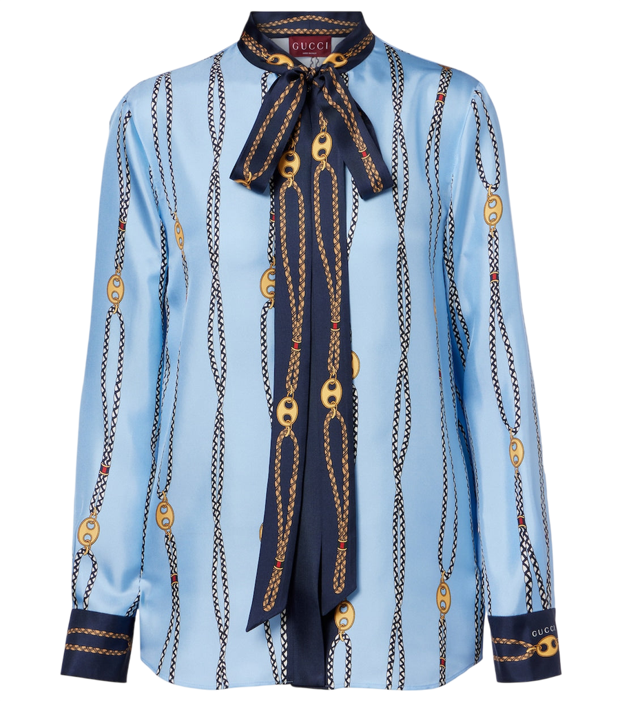 Chemise Gucci en twill de soie à col noué et imprimé