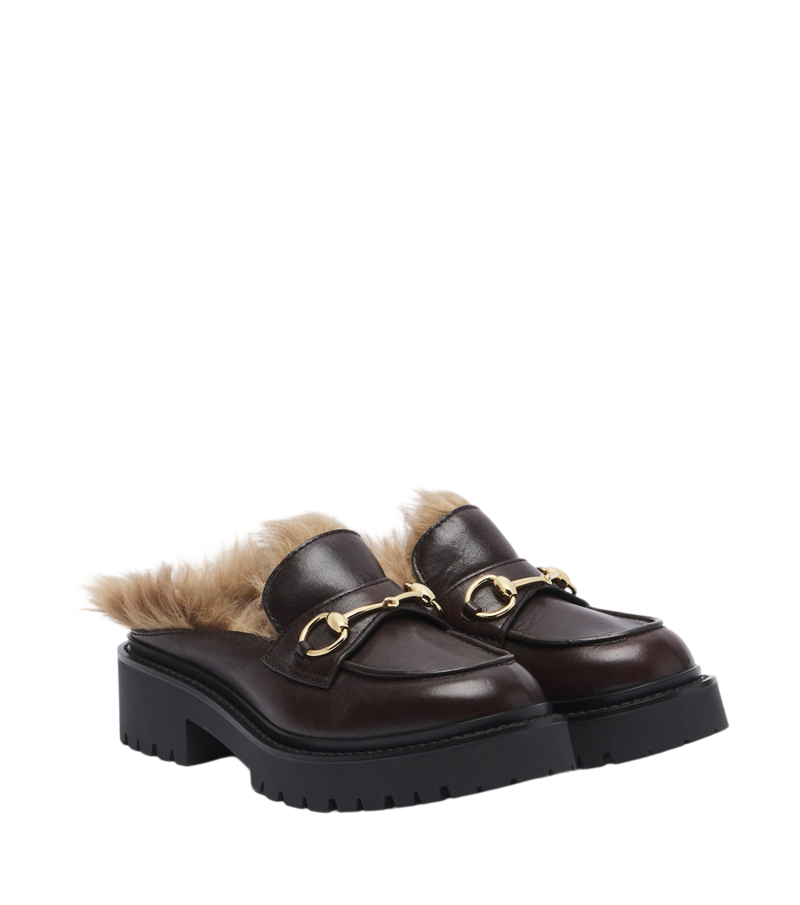 Gucci Rhody shearling-lined leather platform mules