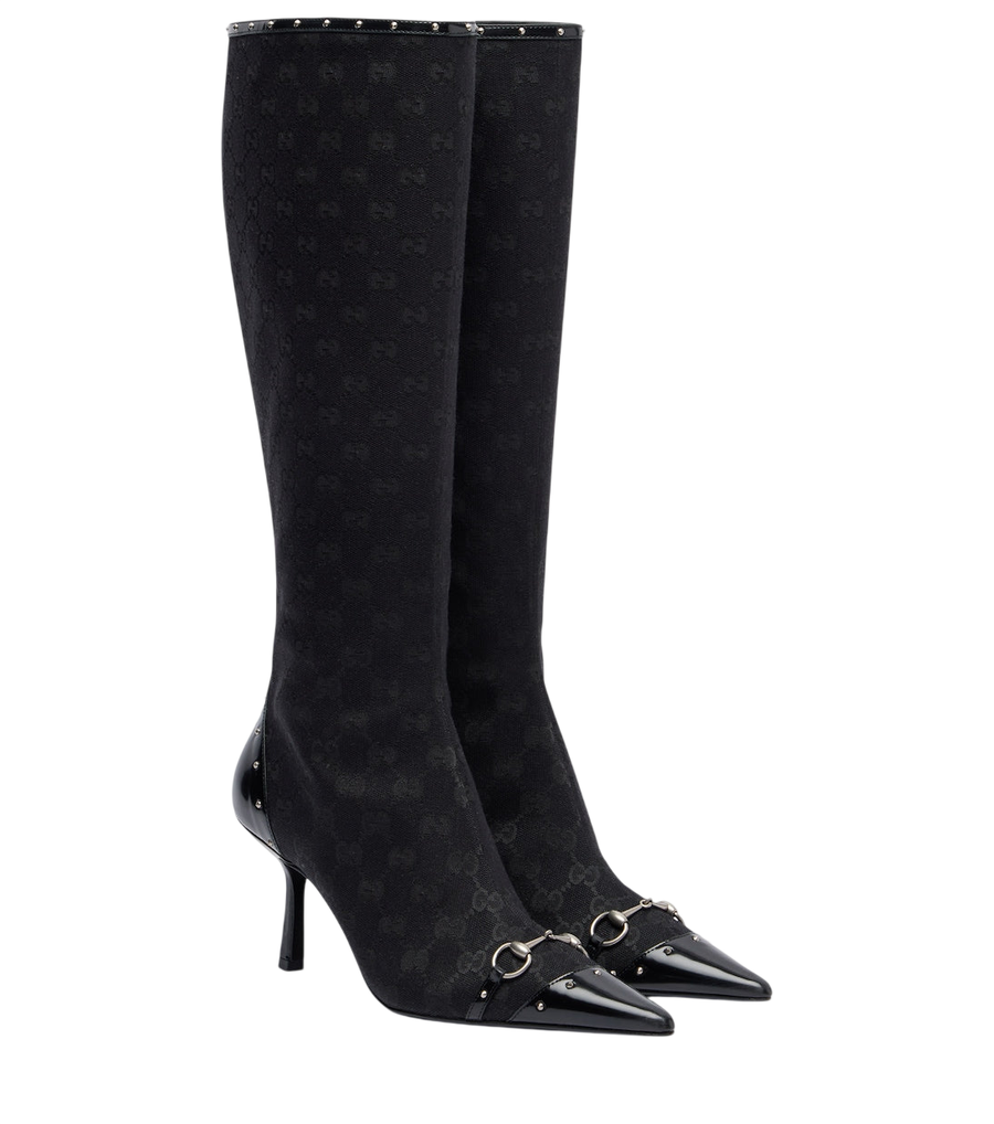 Gucci Savoy Horsebit GG canvas knee-high boots