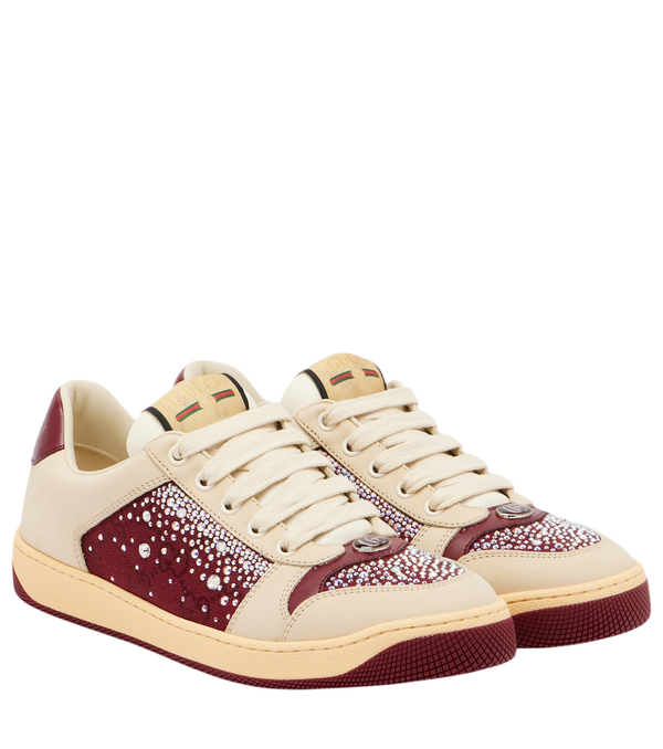 Gucci Screener embellished canvas and leather sneakers